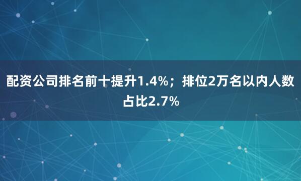 配资公司排名前十提升1.4%；排位2万名以内人数占比2.7%